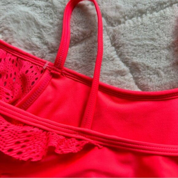 Xhilaration | Neon Coral Lace Ruffle Bikini Swimsuit Set | Size Medium (7/8) - Picture 6 of 8